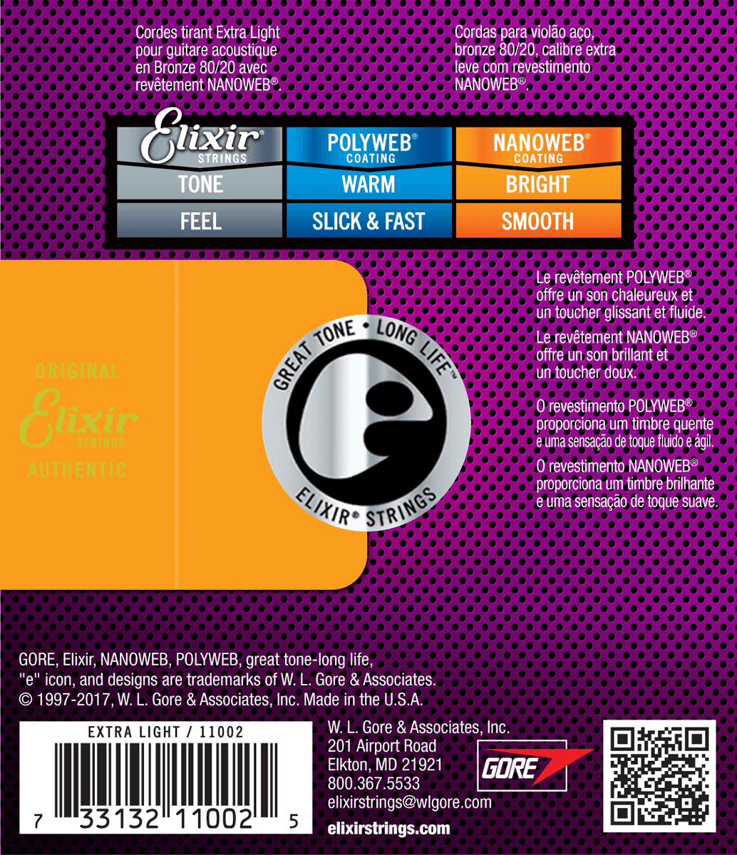 Elixir Nanoweb Bronze 80/20 Guitar String (Extra Light, 10-47)