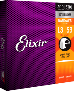 Elixir Nanoweb Bronze 80/20 Corde per Chitarra (HD Light, 13-53)