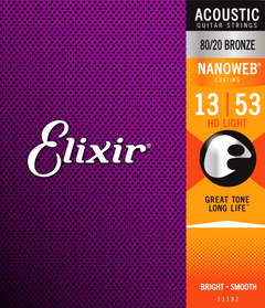 Elixir Nanoweb Bronze 80/20 Corde per Chitarra (HD Light, 13-53)