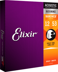 Elixir Nanoweb Bronze 80/20 Corde per Chitarra (Light, 12-53)