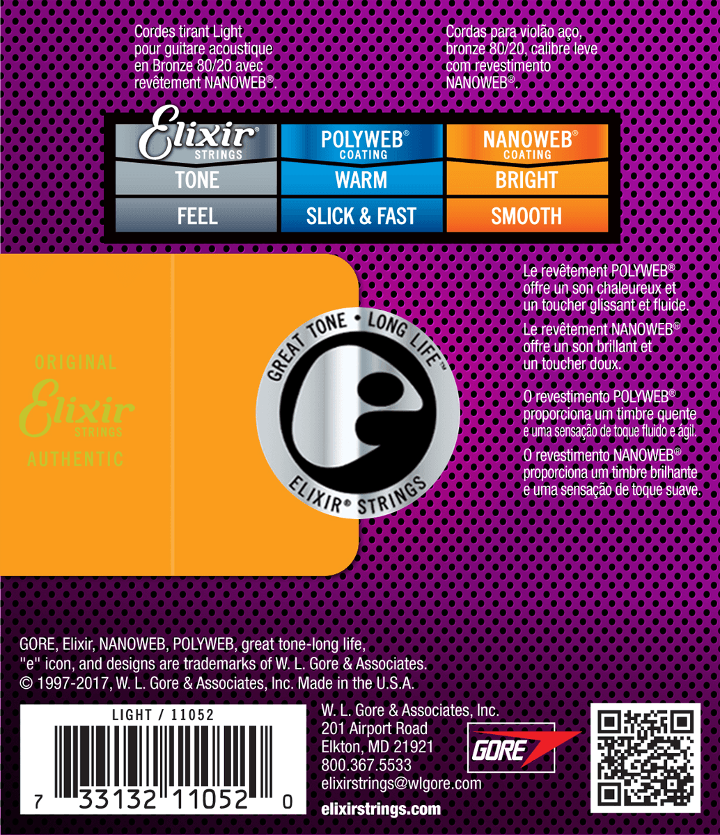 Elixir Nanoweb Bronze 80/20 Guitar string (Light, 12-53)