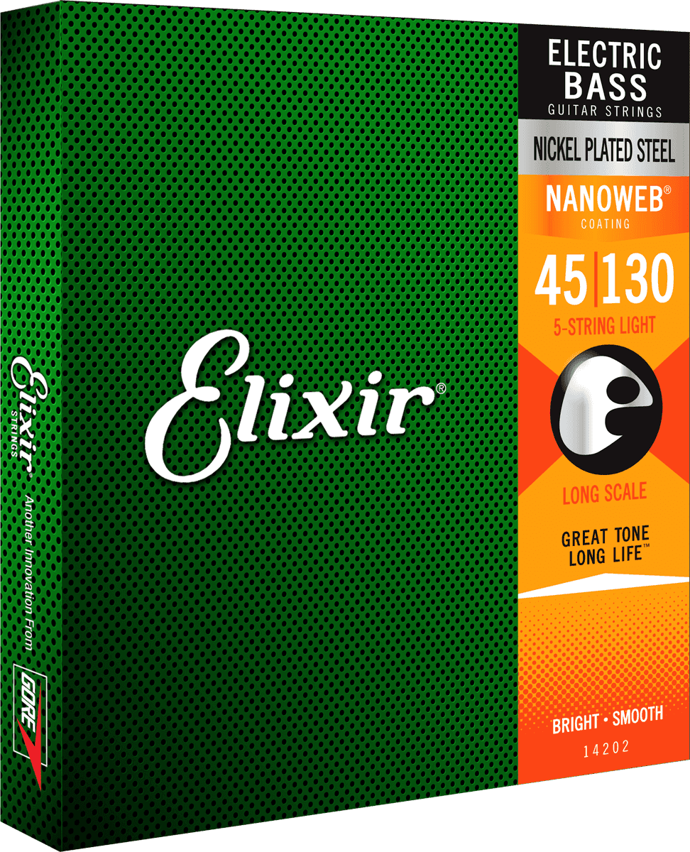 Elixir Nanoweb Nickel Corde per Basso (Light, 5c, 45-130)
