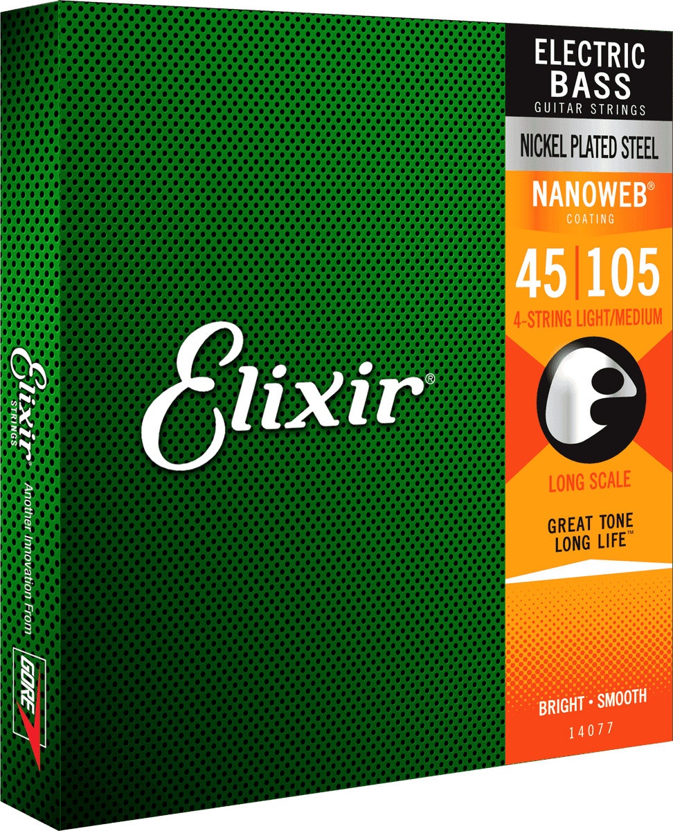 Elixir Nanoweb Nickel Corde per Basso (Medium, 45-105)
