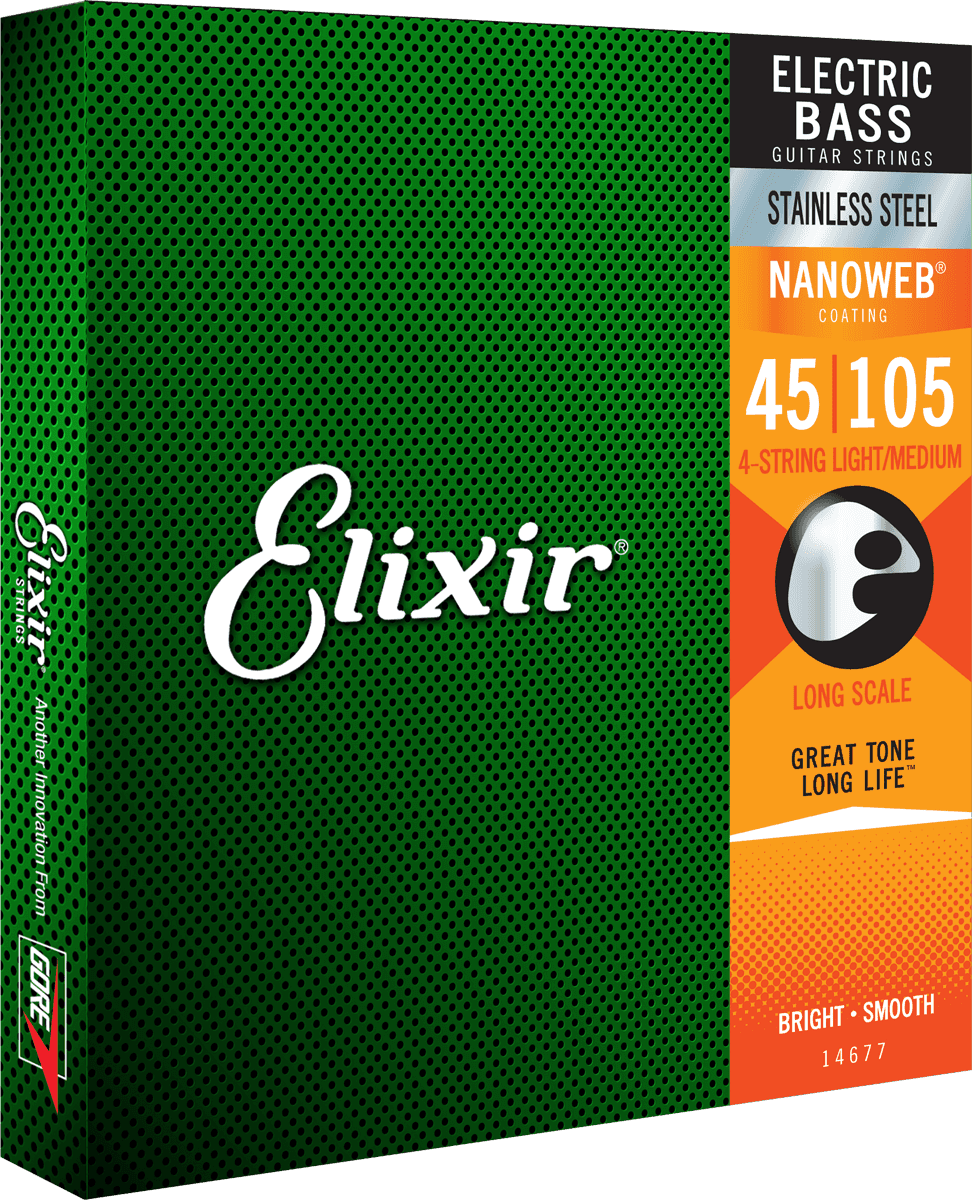 Elixir Nanoweb Stainless Steel Corde per Basso (Medium, 4c, 45-105)