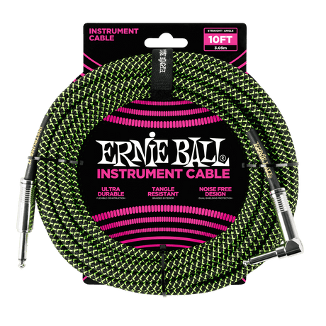 Ernie Ball 6077 Cavo per Chitarre (Nero, Verde, 3m)