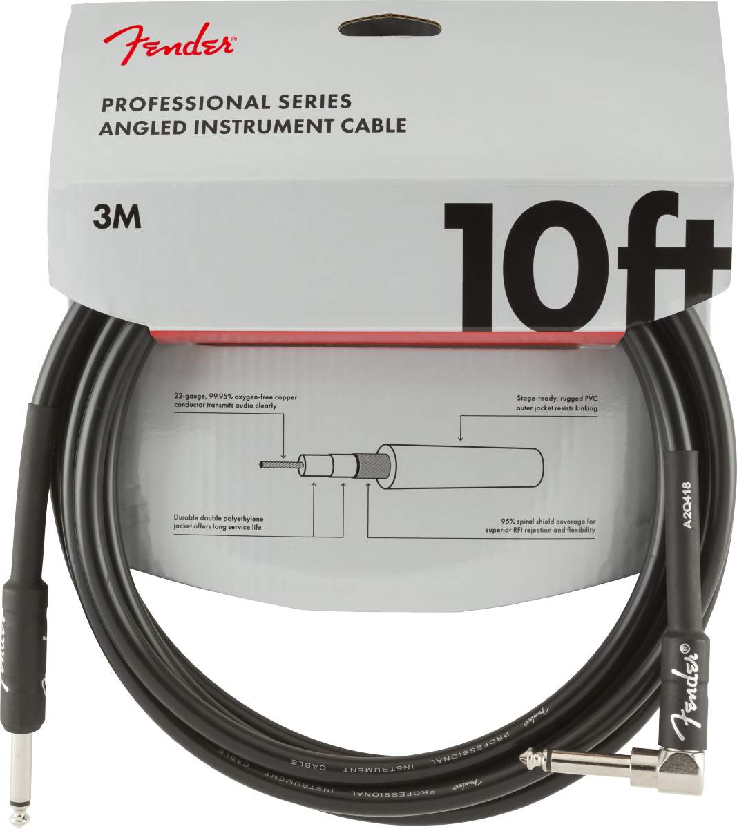 Fender Professional Cavo per Chitarre Vinkelstik (Nero, 3m)