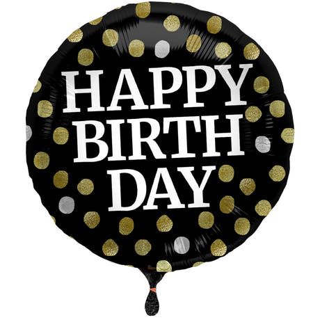 Palloncino di Folia 'Happy Birthday' (Nero Lucido, 45cm)