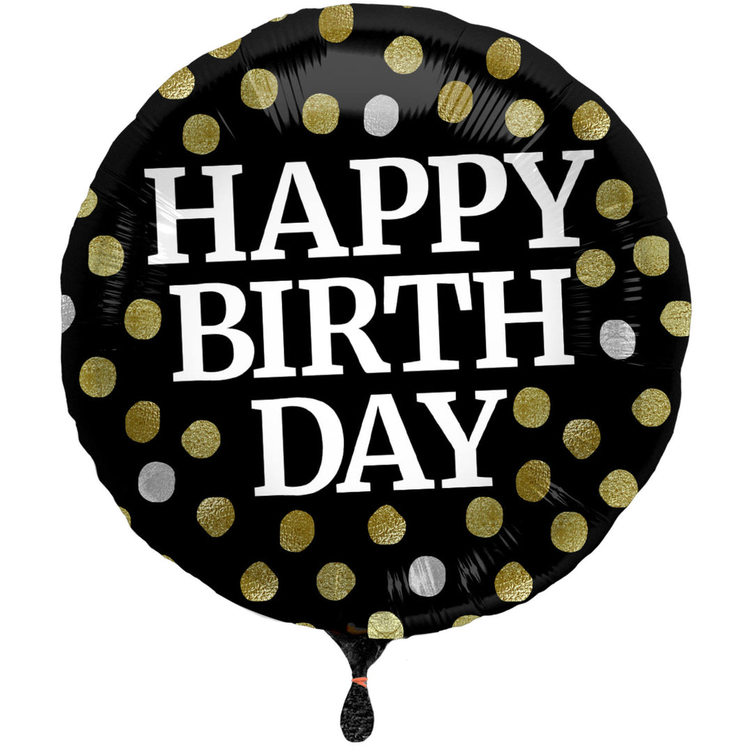 Palloncino di Folia 'Happy Birthday' (Nero Lucido, 45cm)