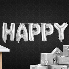 Palloncino di Folia 'Happy' (Argento, 36cm)