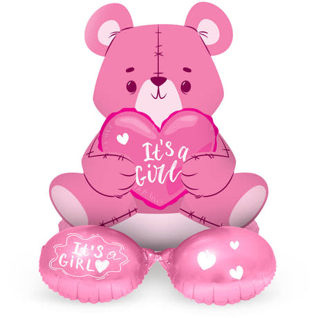 Palloncino di Folia con Base Orso 'It's a Girl' (Rosa, 61cm)