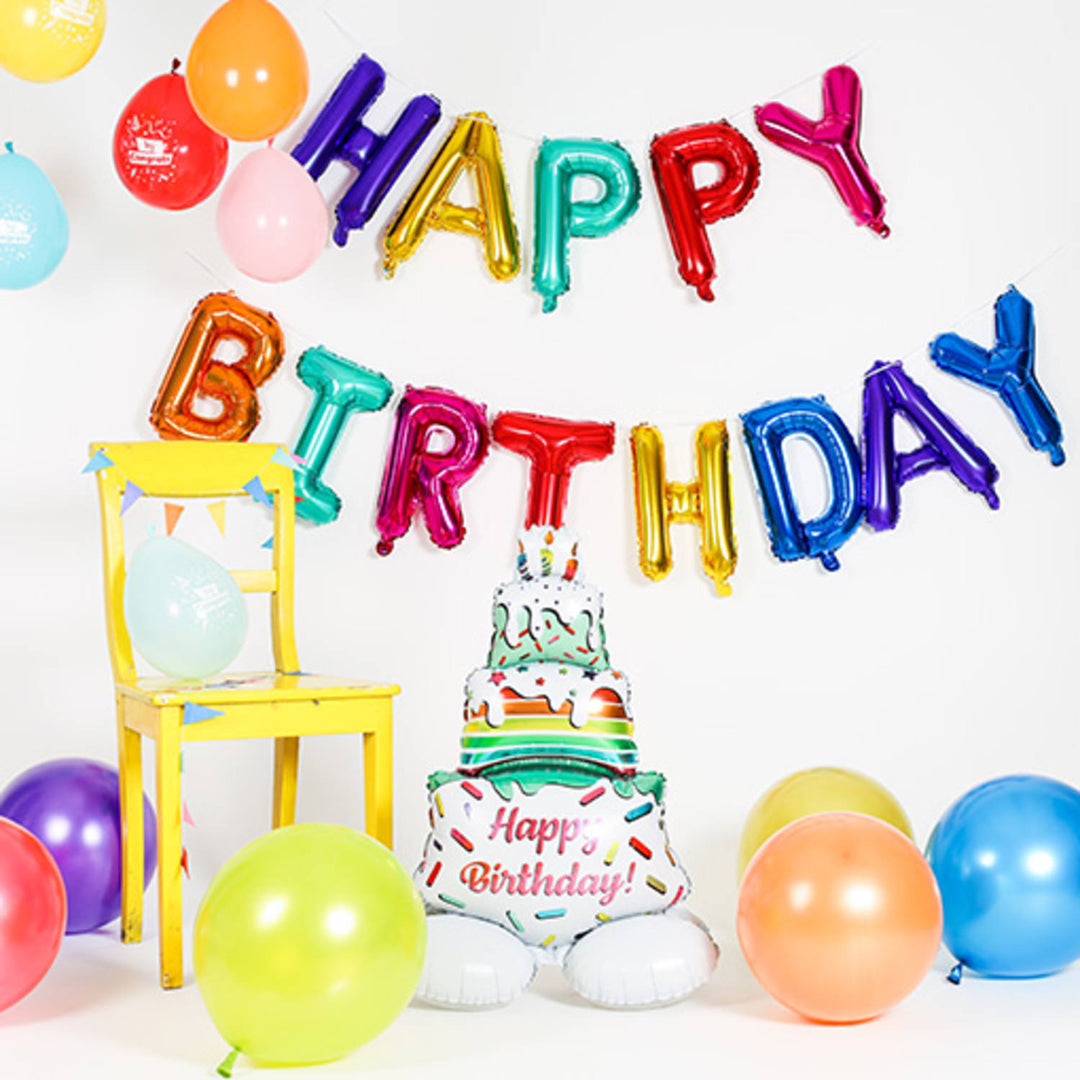 Palloncini di Folia 'Happy Birthday' Multicolore 13 pz. (Rosso, 36cm)
