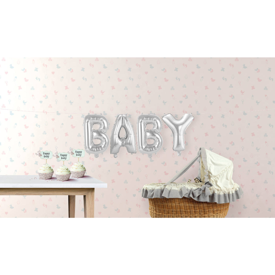 Palloncini di Folia Lettere "BABY" (Argento)