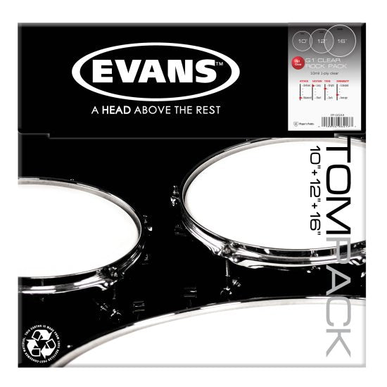 Evans G2 Skin Pack Rock Set Clear - 10", 12", 16"