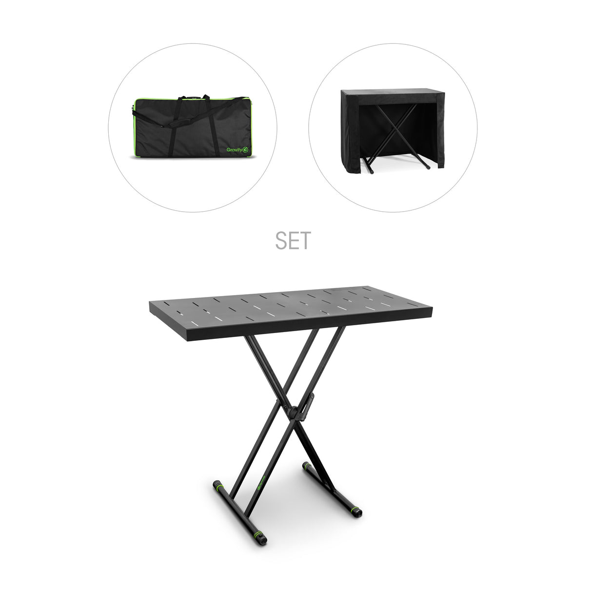 Gravity KSX 2 RD SÆT 1 - X-formet keyboardstativ med dobbeltstøtte og støttebord, sæt 1