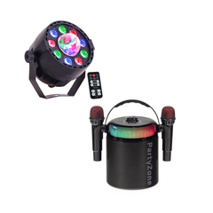 PartyZone set con 2 microfoni (nero) & LED PAR-ASTRO 2-in-1 luce da discoteca