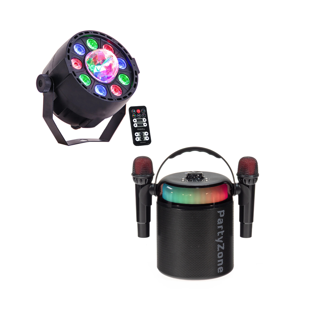 PartyZone set con 2 microfoni (nero) & LED PAR-ASTRO 2-in-1 luce da discoteca