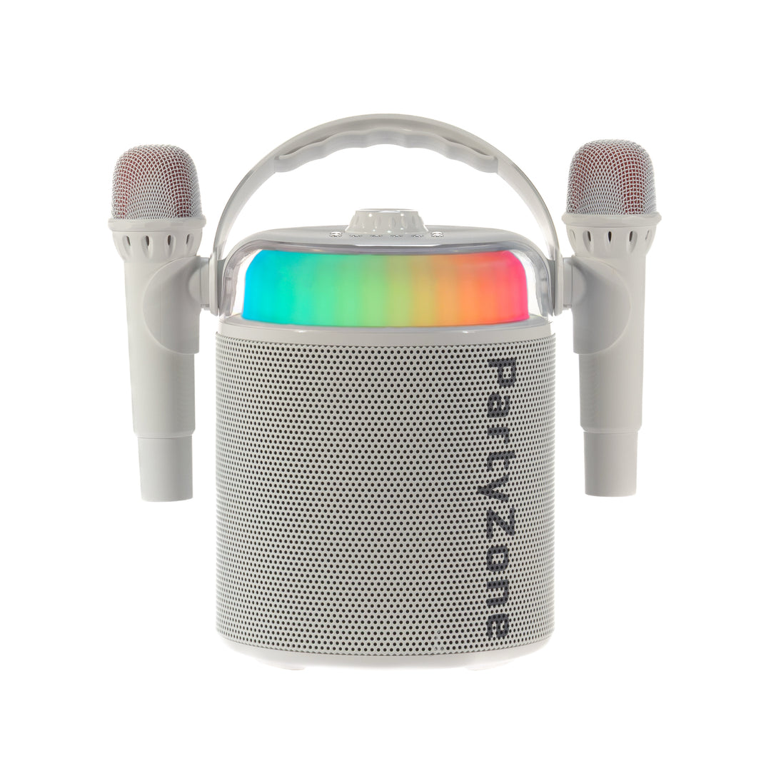 PartyZone Set per karaoke con 2 Microfoni (Bianco) & LED PAR-ASTRO 2-in-1 Luce da discoteca