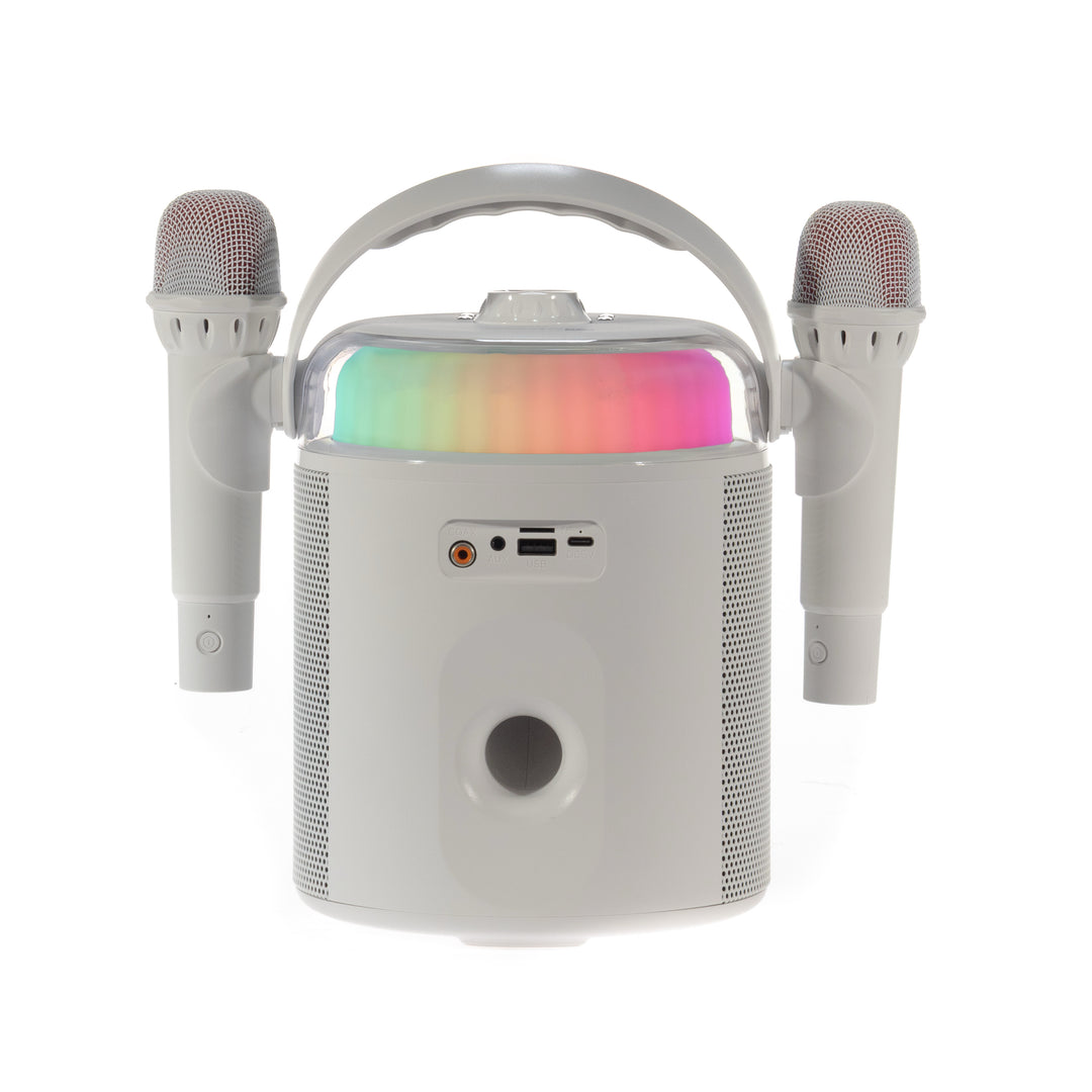 PartyZone Set per karaoke con 2 Microfoni (Bianco) & LED PAR-ASTRO 2-in-1 Luce da discoteca