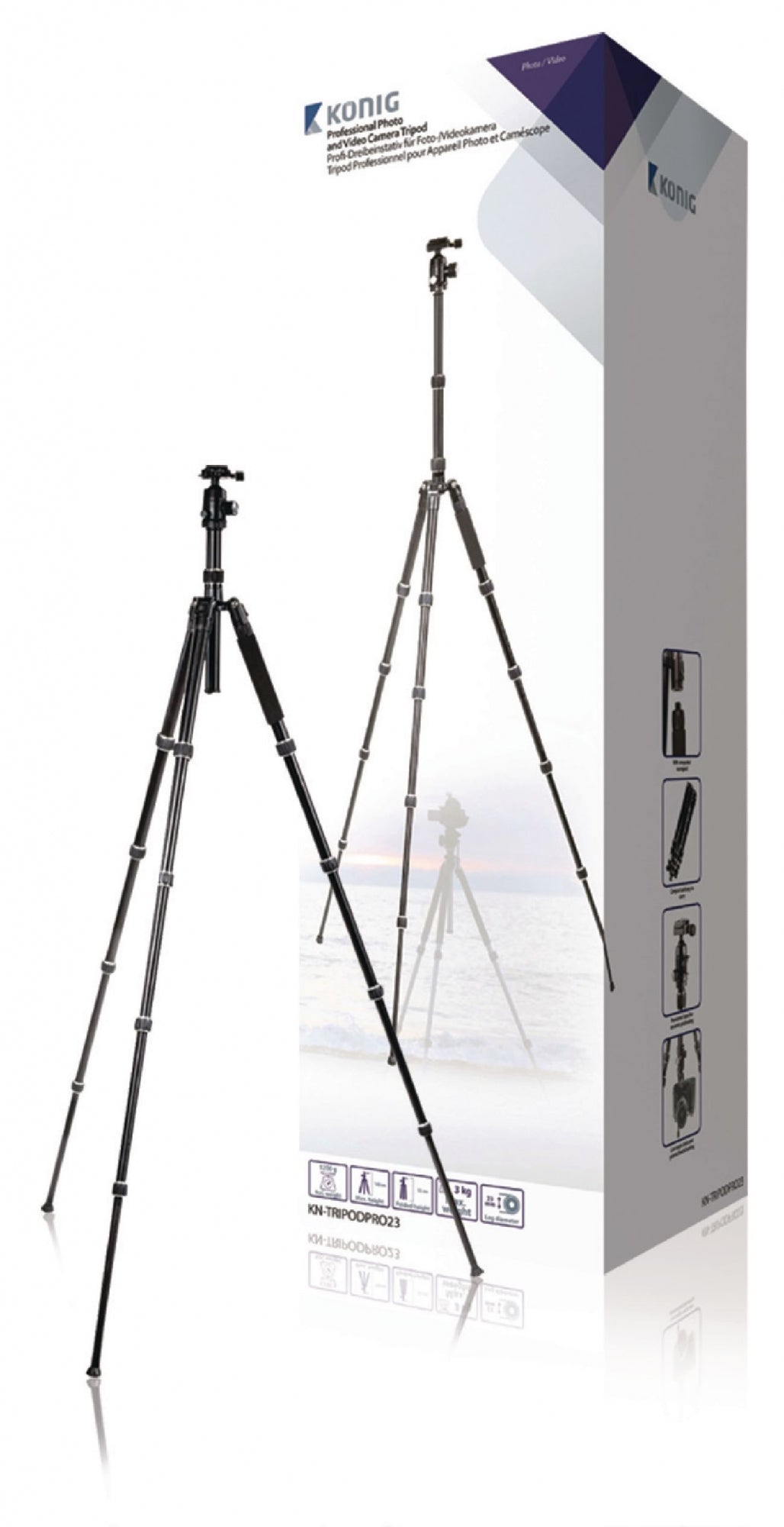 Treppiede professionale per fotocamera/video con testa a sfera, 145 cm