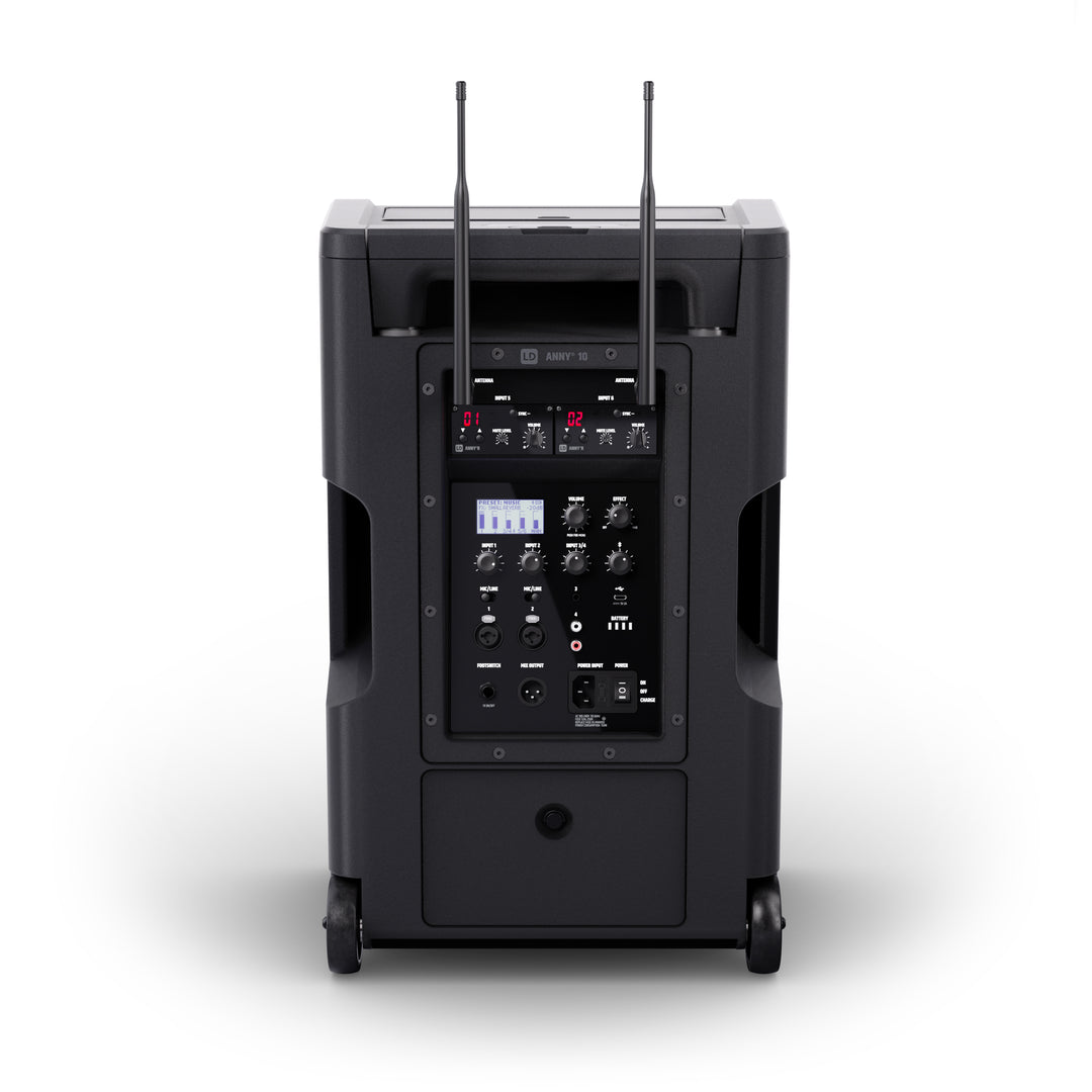 LD Systems ANNY® 10 BPH 2 B8 - Sistema PA Bluetooth® portatile alimentato a batteria da 10" con mixer e 2x microfoni headset (incl. bodypack)