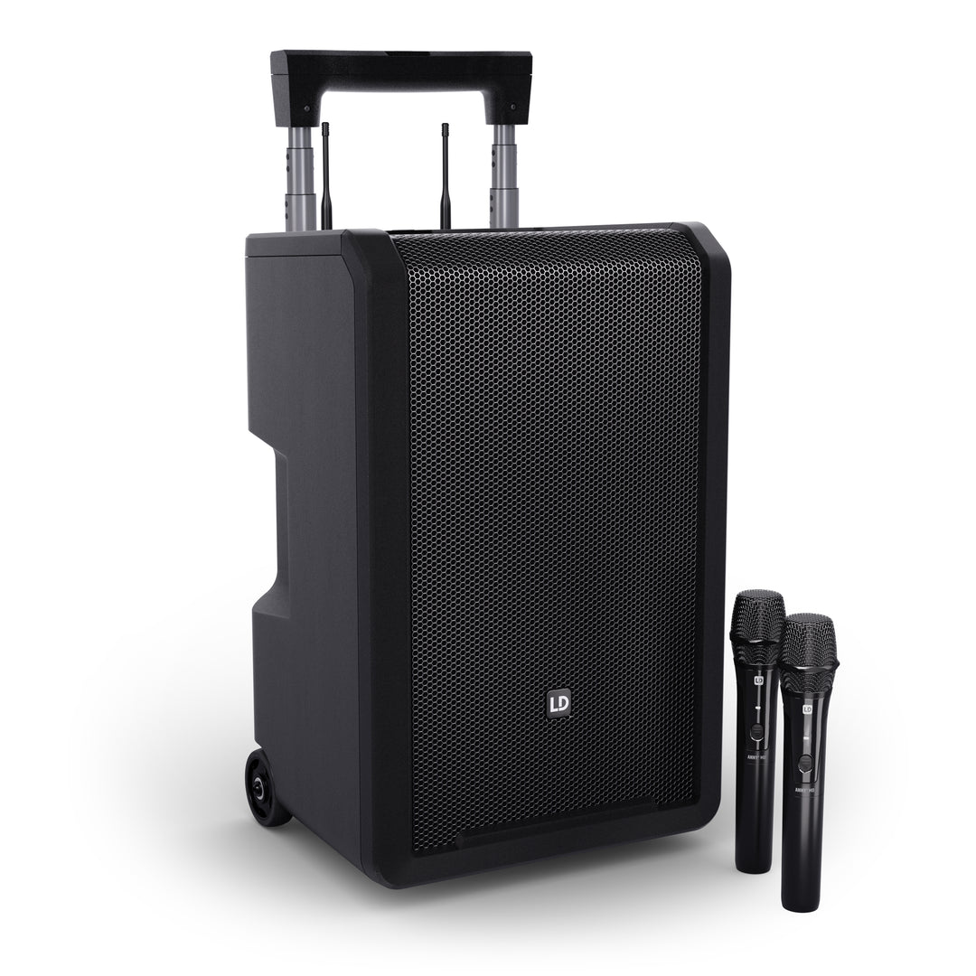 LD Systems ANNY® 10 HHD 2 B8 - sistema PA Bluetooth® portatile alimentato a batteria da 10" con mixer e 2x microfoni wireless palmari
