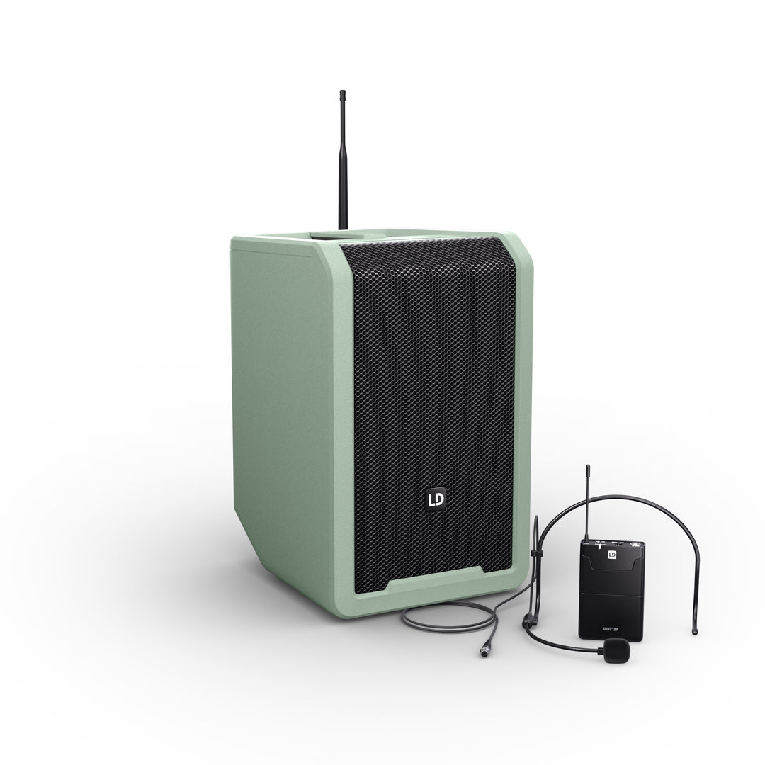 LD Systems ANNY® 8 BPH B5 GN - Altoparlante PA portatile Bluetooth® alimentato a batteria con mixer e 1x microfono headset (incl. bodypack), Adventure Green
