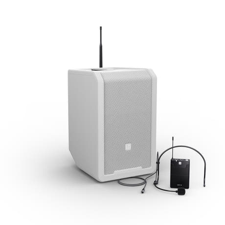 LD Systems ANNY® 8 BPH B5 W - Bærbar batteridrevet Bluetooth® PA-højttaler med mixer og 1x headsetmikrofon (inkl. bodypack), Pure White