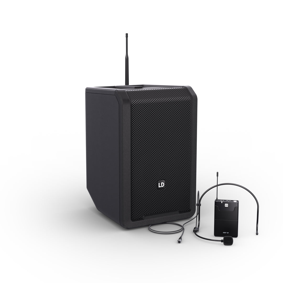 LD Systems ANNY® 8 BPH B8 - Altoparlante PA Bluetooth® portatile alimentato a batteria con mixer e 1x microfono headset (incl. bodypack), Stage Black