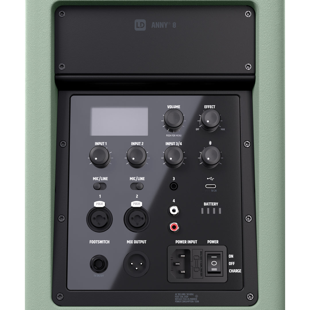 LD Systems ANNY® 8 GN - Altoparlante PA portatile a batteria Bluetooth® con mixer, Adventure Green