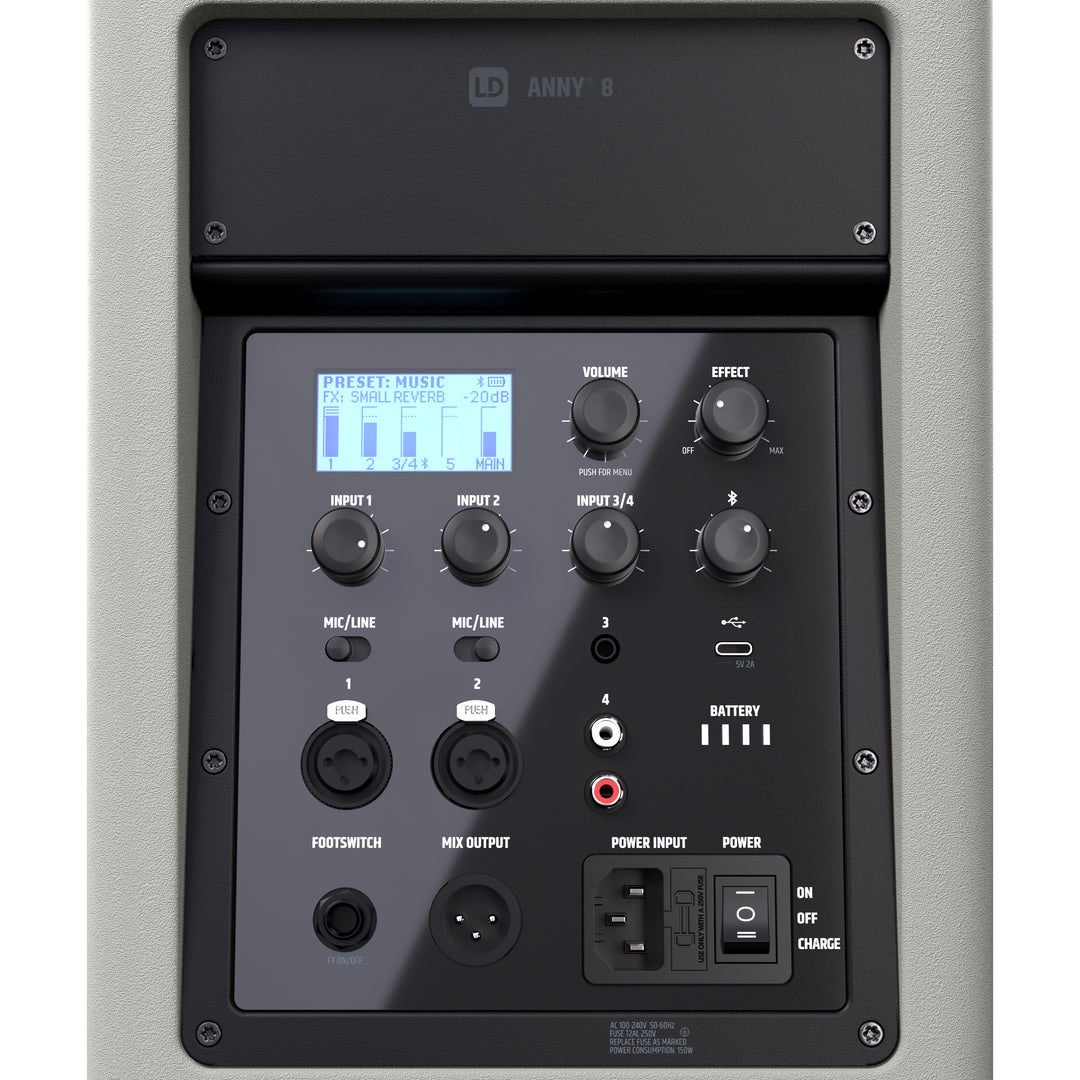 LD Systems ANNY® 8 G - Altoparlante PA portatile a batteria Bluetooth® con mixer, Urban Grey