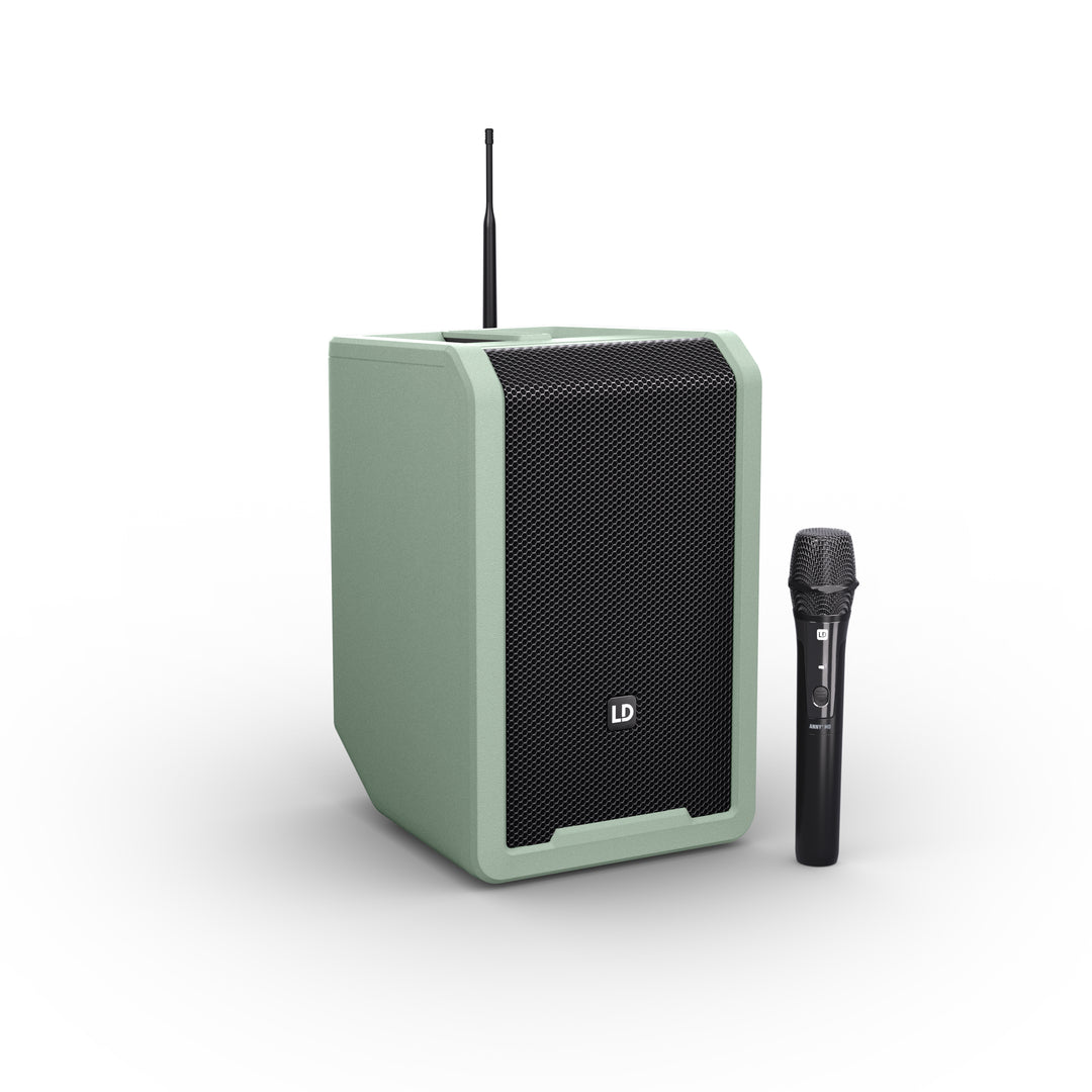 LD Systems ANNY® 8 HHD B5 GN - Altoparlante PA Bluetooth® portatile alimentato a batteria con mixer e 1x microfono palmare wireless, Adventure Green
