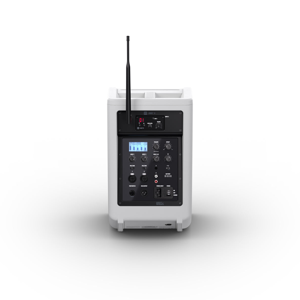 LD Systems ANNY® 8 HHD B5 W - Bærbar batteridrevet Bluetooth® PA-højttaler med mixer og 1x trådløs håndholdt mikrofon, ren hvid