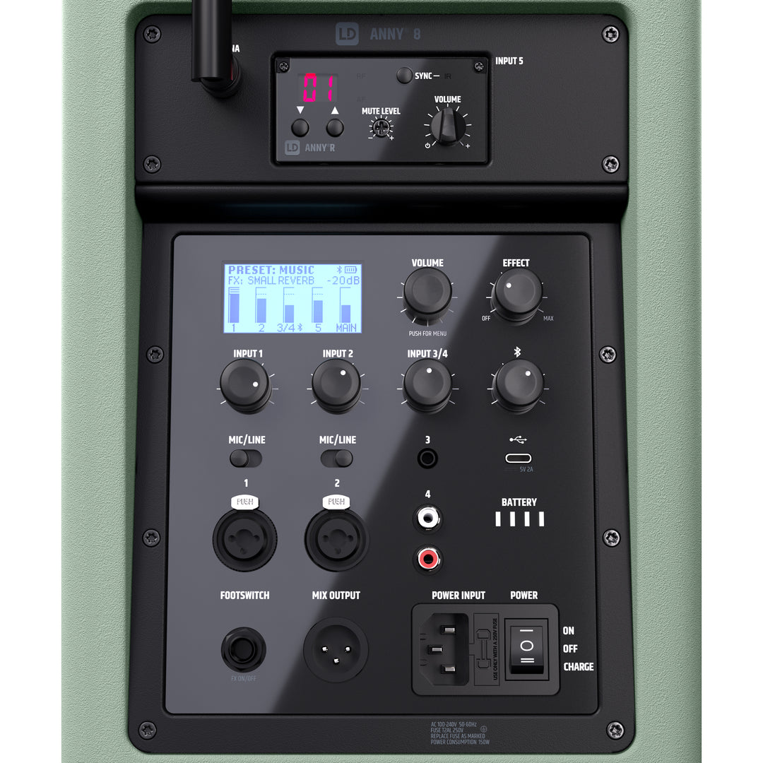 LD Systems ANNY® 8 HHD B8 GN - Altoparlante PA portatile a batteria Bluetooth® con mixer e 1x microfono palmare wireless, Adventure Green