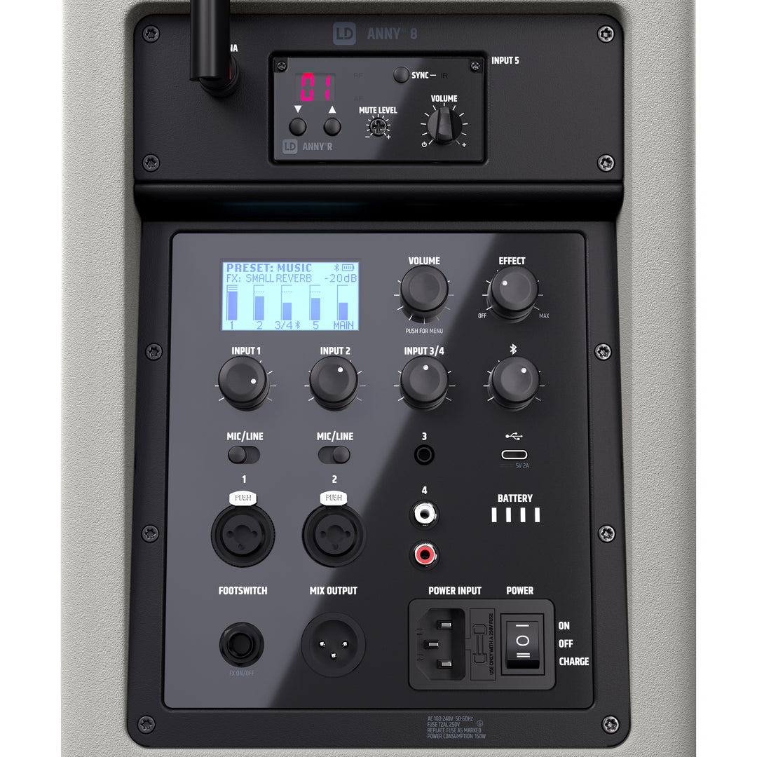LD Systems ANNY® 8 HHD B8 G - Altoparlante PA Bluetooth® portatile alimentato a batteria con mixer e 1 microfono wireless palmare, Urban Grey