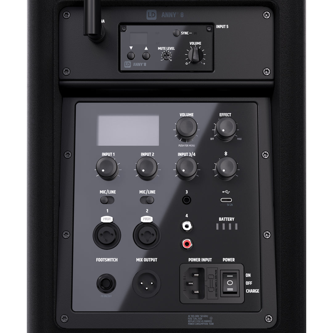 LD Systems ANNY® 8 HHD B8 - altoparlante PA portatile a batteria Bluetooth® con mixer e 1 x microfono palmare wireless, Stage Black