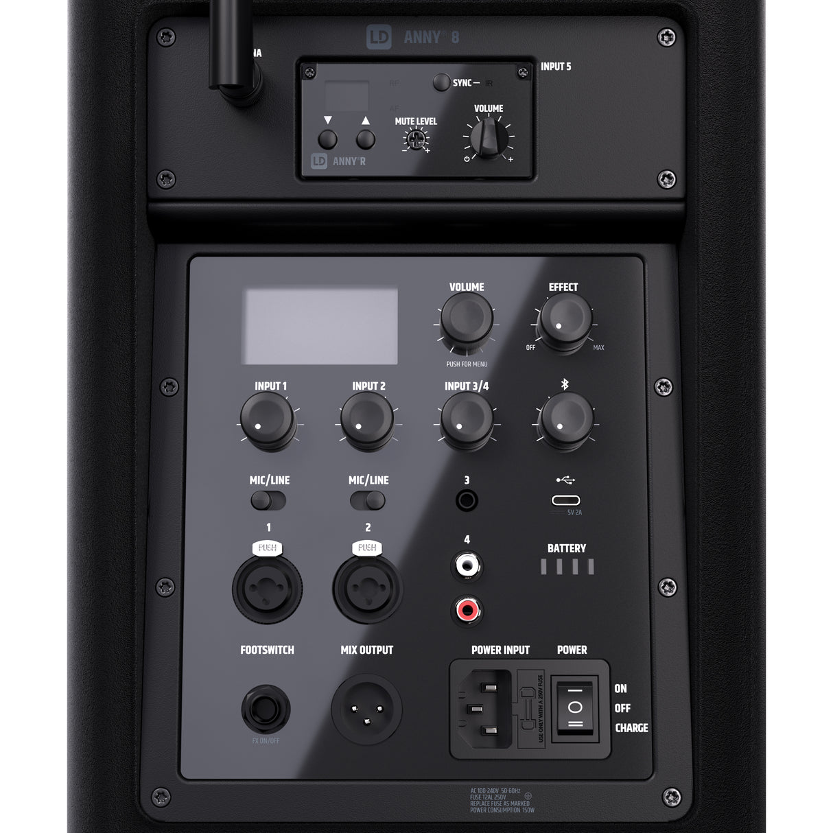 LD Systems ANNY® 8 HHD B8 - Bærbar batteridrevet Bluetooth® PA-højttaler med mixer og 1 x trådløs håndholdt mikrofon, Stage Black