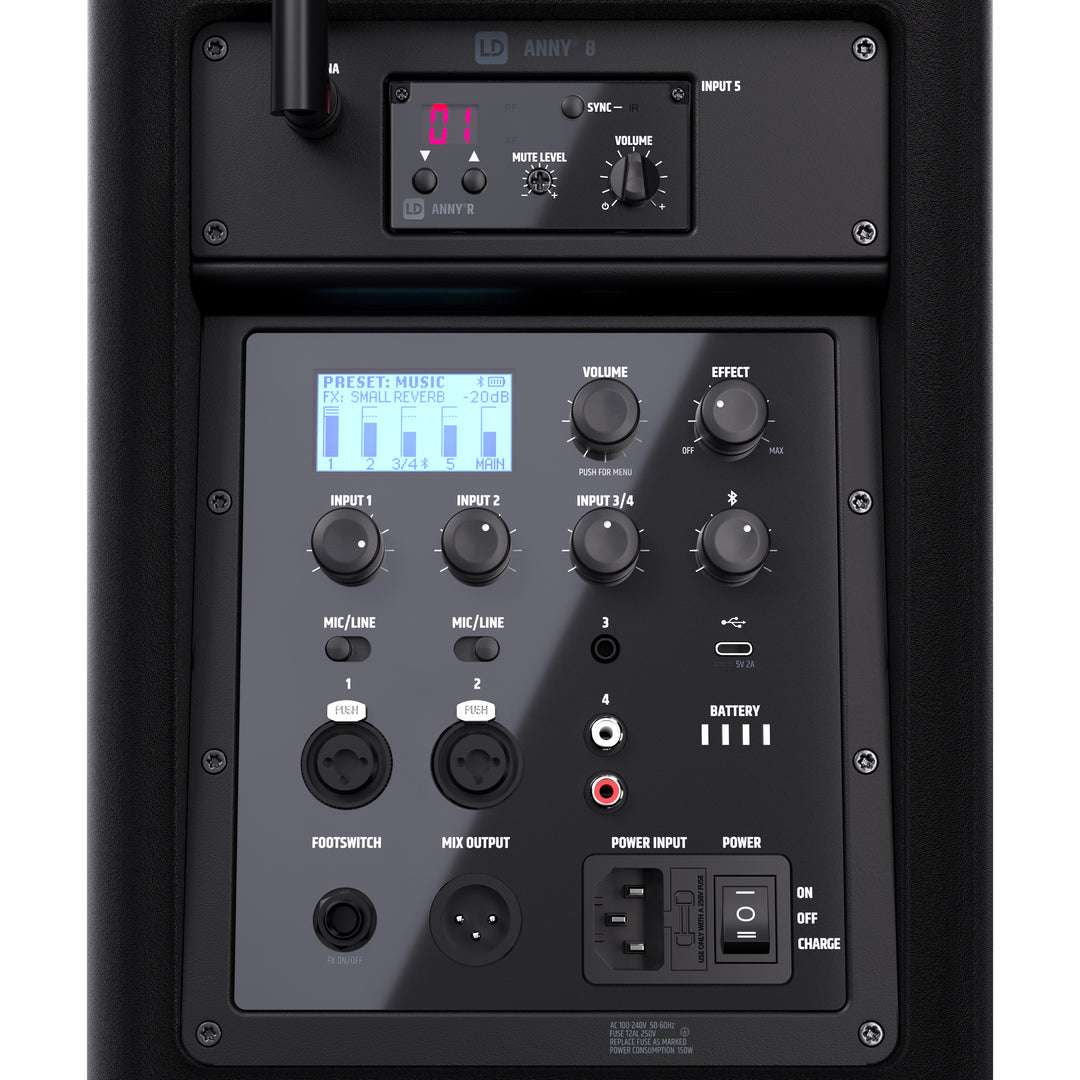 LD Systems ANNY® 8 HHD B8 - altoparlante PA portatile a batteria Bluetooth® con mixer e 1 x microfono palmare wireless, Stage Black