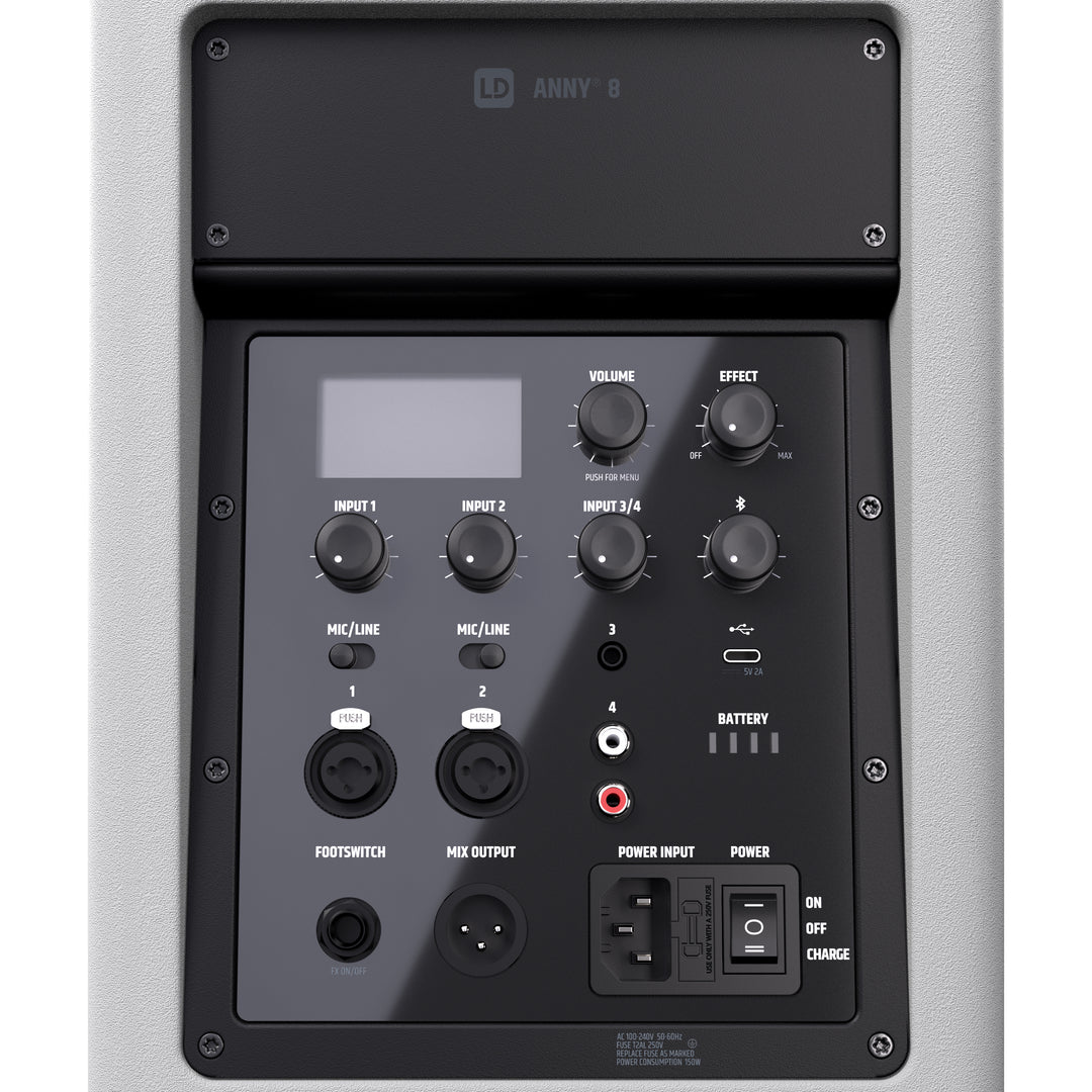 LD Systems ANNY® 8 W - Altoparlante PA Bluetooth® portatile alimentato a batteria con mixer, bianco puro