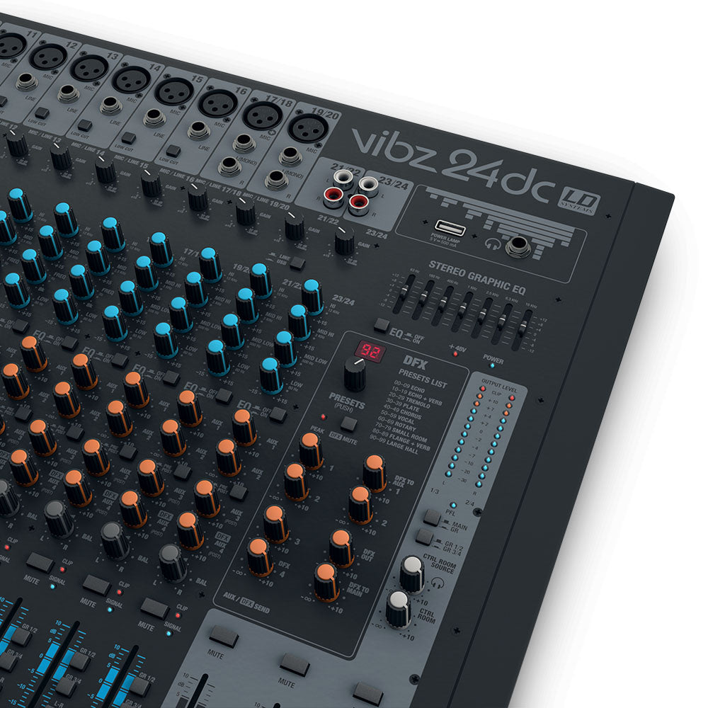 LD Systems VIBZ 24 DC - console mixer a 24 canali con DFX e compressore