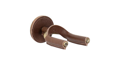 Levys FGHNGR supporto da parete per chitarra, ottone e pelle marrone