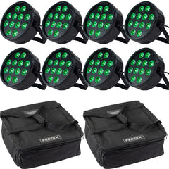 Marconi Polaris 12x12W RGBW Faro PAR Bundle da 8 pezzi con borsa