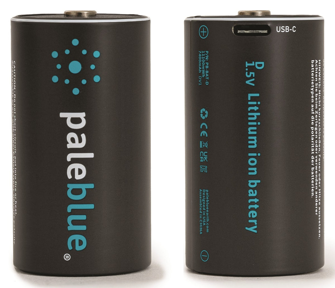 Pale Blue Li-Ion Rechargeable D Battery 2 pack of Dcells with 2x1 USB-C cable