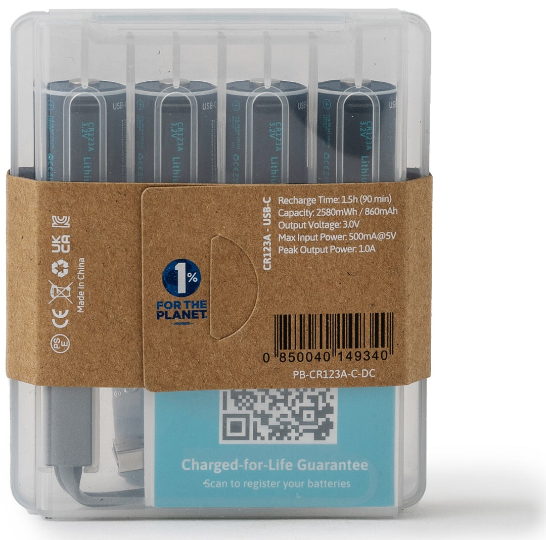Pale Blue CR123 Rechargeable Batteries 4-Pack