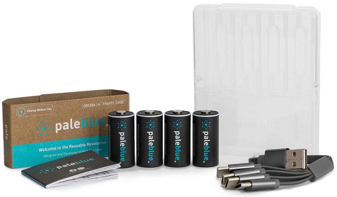 Pale Blue CR123 Rechargeable Batteries 4-Pack