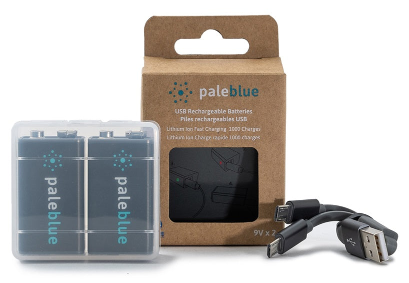 Pale Blue Li-Ion Rechargeable 9V Battery 2 pack of 9V with 2x1 USB-C cable