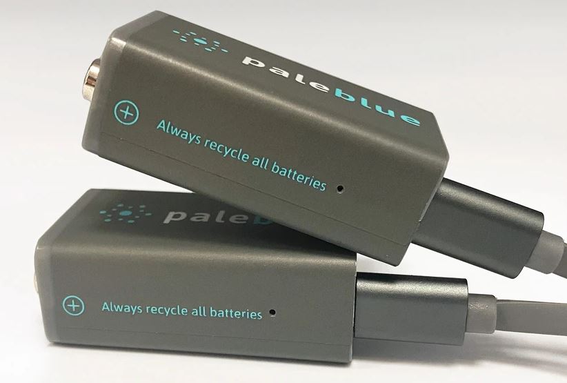 Pale Blue Li-Ion Rechargeable 9V Battery 2 pack of 9V with 2x1 USB-C cable