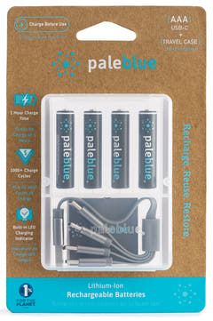 Pale Blue Li-Ion Rechargeabl AAA Battery 4-pack AAA w/ 4x1 charging cable USB-C