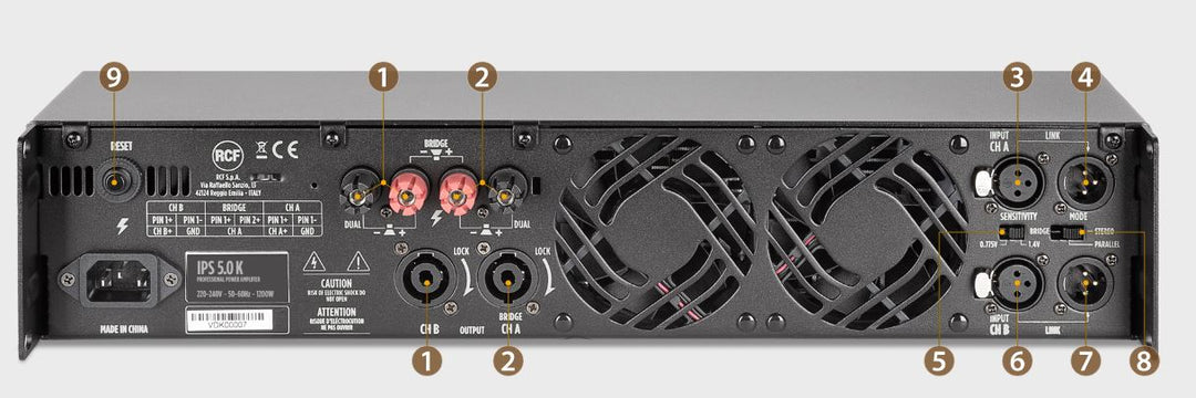 RCF Forstærker iPS 5,0 k 5000 W  2 x 2600 W 4 Ohm