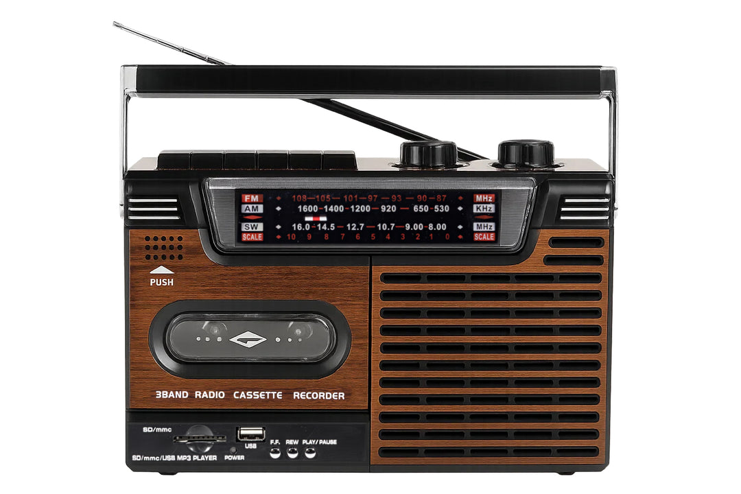 Studio 57 - Lettore di cassette con FM e Bluetooth, Marrone