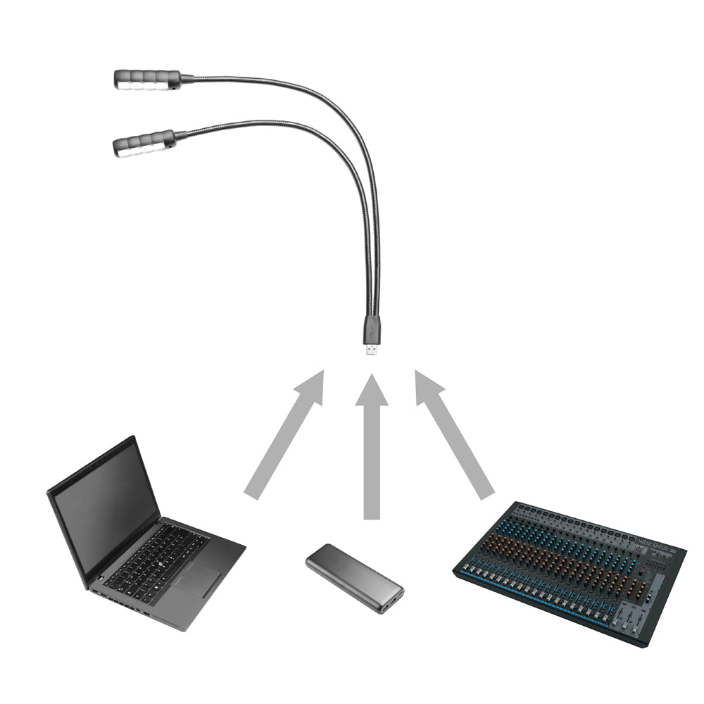Adam Hall Stands SLED 2 ULTRA USB - LED-lampe med dobbelt svanehals og USB-stik